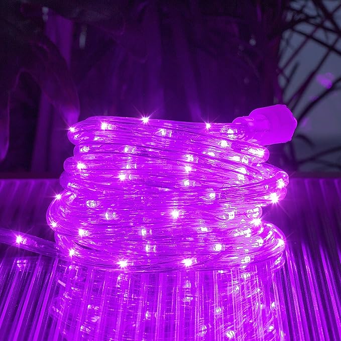 Waterproof LED Rope Lights, Connectable & Flexible with 8 Modes, Outdoor Lighting for Deck, Garden, Pool, Patio & Christmas Decor (Purple, 50ft)