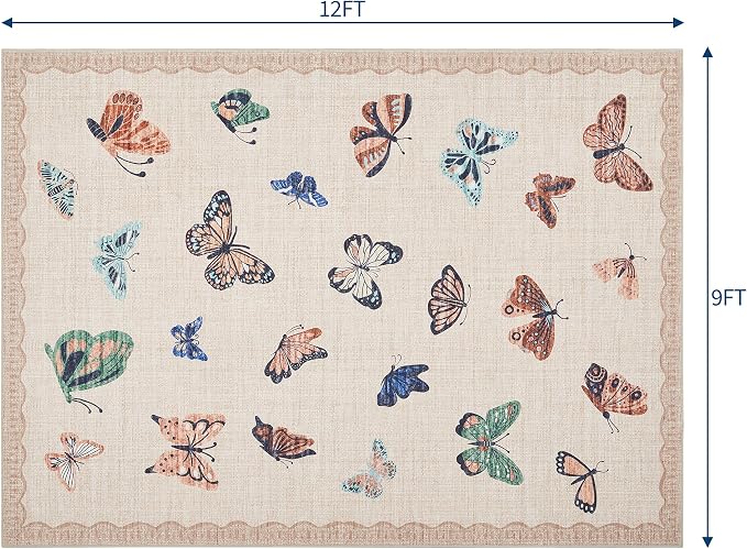 GarveeHome Butterfly Area Rug 9x12, No Slip Washable Rug, Modern Bedroom Rug Under Bed Ultra Carpet, Low-Profile Rugs for Living Room Bedroom Dining Room, Apricot