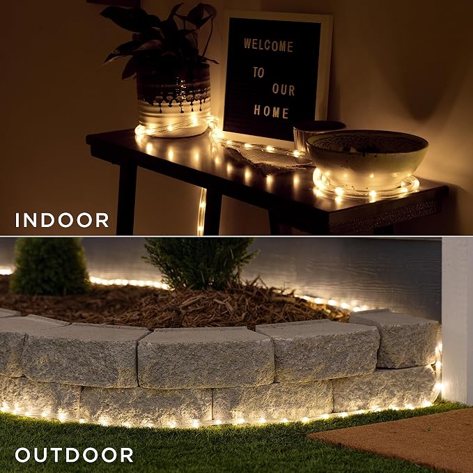 UltraPro LED Rope Lights, 16ft Classic Clear Rope, Warm White Light 3000K, Indoor/Outdoor, Flexible, Linkable, Durable, Rope-Lights Outdoor, 54503 (Pack of 12)