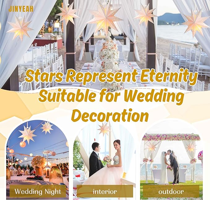 Paper Star Lanterns, Stars Hanging 3Pcs Christmas Paper Lampshade 7 Pointed Star Hanging Decorations for Christmas New Year Wedding Party Birthday decoración navideña 17.71inch