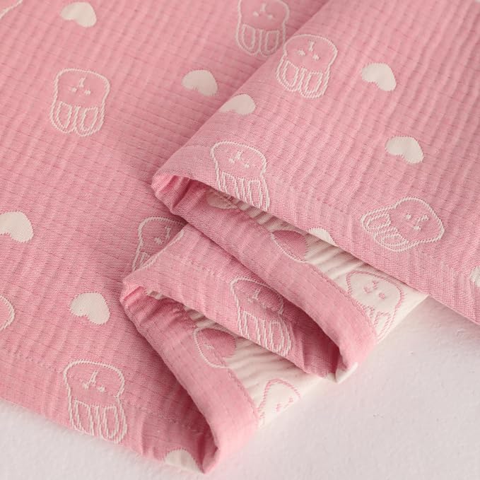 NTBAY 3 Layer Muslin Toddler Blanket, 30 x 40, Pink Rabbit | Breathable Muslin Cotton Outer Layers with Light Thermal Fill, Reversible for Stroller, Daycare, Travel, and Supervised Use
