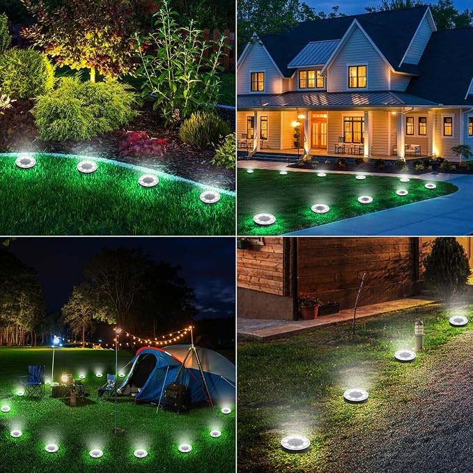 Joomer Solar Ground Lights Outdoor Waterproof, 16 Pack 8 LED, White | Solar Powered Garden Lights Disc Landscape Lighting Outdoor for Patio Pathway Lawn Yard Driveway Walkway outside