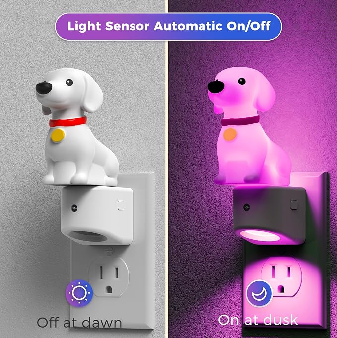 L LOHAS LED Night Light for Kids,3D Cute Puppy Night Lights | Dachshund with Dusk to Dawn Sensor, RGB+Soft White 3000K,Dog Night Light,Birthday Gift Nightlight for Kids,2Pack