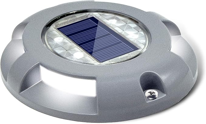 SIEDiNLAR Solar Deck Lights Driveway Dock LED Light Solar Powered Outdoor Waterproof Road Markers for Step Sidewalk Stair Garden Ground Pathway Yard 1 Pack (White)