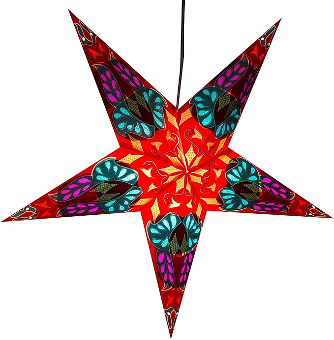 Dara Red Paper Star Lantern with 12 Foot Power Cord Included