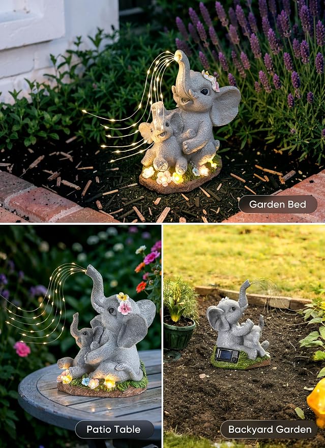 Brightown Solar-Elephant-Garden-Decor-Statue with Succulent & Watering LED Lights, Waterproof Outdoor Decor for Patio, Lawn, Balcony & Yard Decorations Outdoor, Unique Mothers Day Gifts for Mom Women