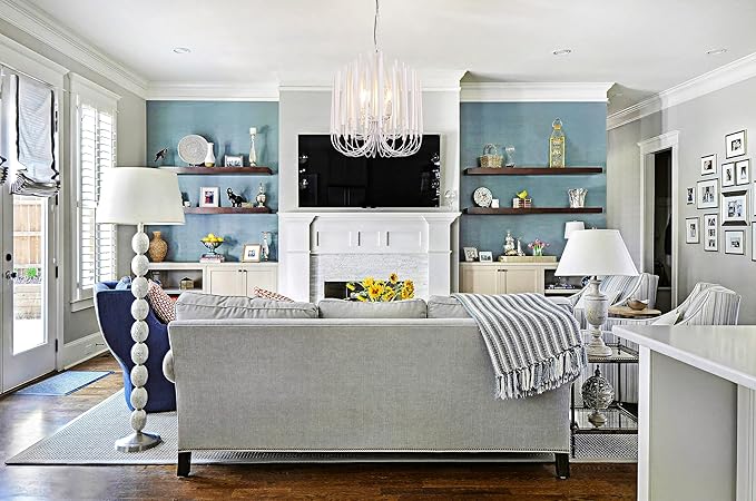 TOCHIC Modern Farmhouse Chandelier for Dining Room 18", Small Vintage White Wood Chandeliers Light for Living Room, Rustic Pendant Lighting Fixture Ceiling Hanging for Foyer Bedroom Entryway