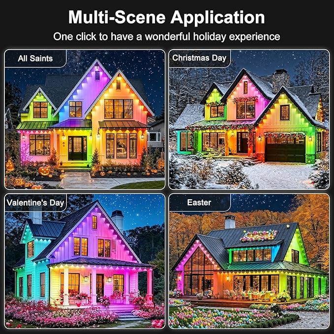 300FT Permanent Outdoor Lights Waterproof with Smart App Control Remote,DIY Scene Modes,Music Sync hronization,Eaves Lights for Garden Decor,Deck,Christmas