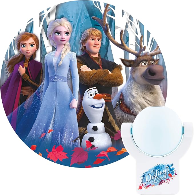 Projectables Frozen 2 LED Night Light, Plug-in, Dusk-to-Dawn Sensor | UL-Listed, 1 Image of Elsa, Anna, and Olaf on Ceiling, Wall, or Floor, Ideal for Bedroom, Nursery, 45027