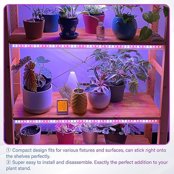 iPower 2Pack 20W LED Grow Lights with Full Spectrum Plant Growing Light Strips for Indoor Plant with Auto ON/Off 3/9/12H Timer, 10 Dimmable Levels 48 LEDs Per Tude, 2 Tubes, Red&Blue