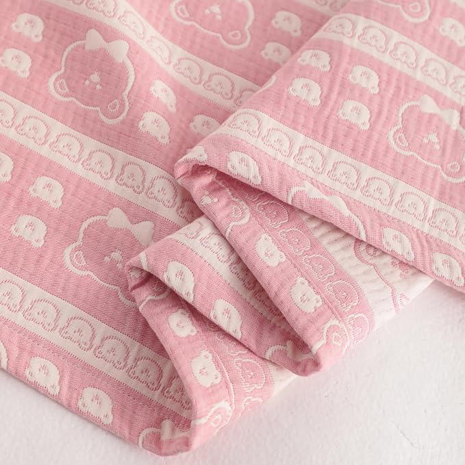 NTBAY 3 Layer Oversized Muslin Toddler Blanket, 45 x 60, Pink Bear | Muslin Cotton Outer Layers with Light Thermal Fiber Fill, Reversible Blanket for Daycare, Travel, Naps, and Supervised Use