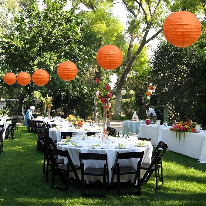 20Pcs Orange Paper Lanterns for Parties, 6” 8” 10” 12” Chinese Asian Hanging Round Paper Lanterns for Birthday Wedding Halloween Christmas Home Decor Party Decor