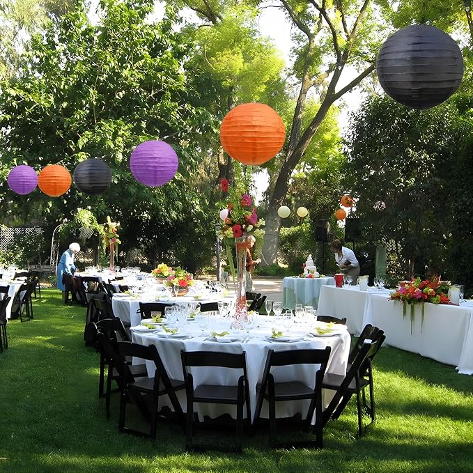 20Pcs Black Orange Purple Paper Lanterns for Parties, 6” 8” 10” 12” Chinese Asian Hanging Round Paper Lanterns for Birthday Wedding Halloween Christmas Home Decor Party Decor