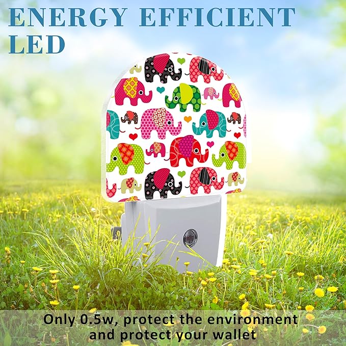 Night Light for Kids Girls Boys, Retro Colorful Cute Elephant LED Night Light Plug into Wall with Dusk to Dawn Sensor for Room Decor, Hallway, Kitchen, Bathroom, Nursery, Stairs