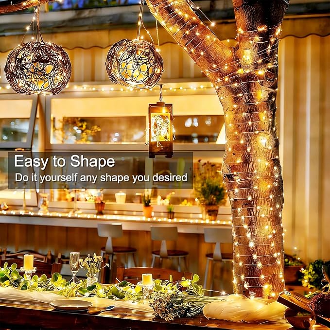 70Ft 200 LED Fairy Lights Battery Operated with Remote & Timer, Silver Wire Twinkle Lights Outdoor Indoor, Waterproof Fairy String Lights for DIY Bedroom Christmas Parties Tree Garden Decor