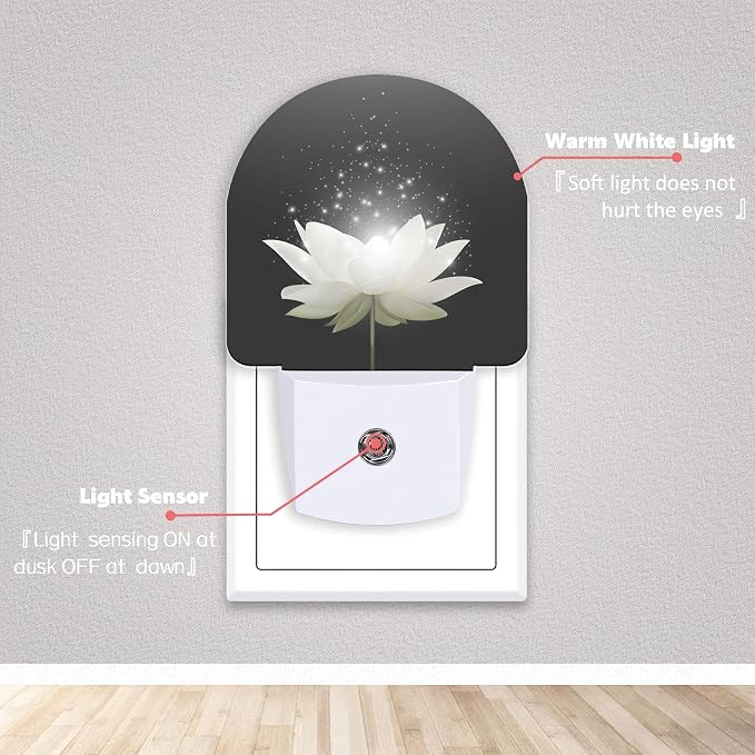 Magic White Lotus Flower Night Lights Plug into Wall for Girls Boys Room,Night Light LED Lamp Dusk to Dawn Sensor Round Lamp for Bedroom Bathroom Hallway Home Wall Decor