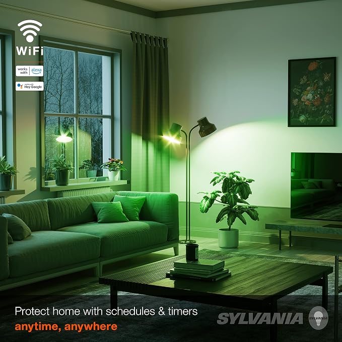 Sylvania WiFi LED Smart A19 RGBW Color and Amber Finish Filament Light Bulb, 7W Efficient, for Alexa/Google Assistant, 2000K, No Hub Required, Clear - 1 Pack (75807)