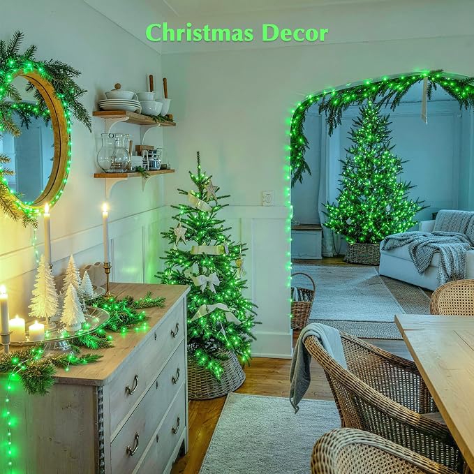 JMEXSUSS 100 LED Green Halloween Fairy Lights Plug in with Remote | 33 ft Green String Twinkle Christmas Light for Indoor Outdoor Christmas Tree Garden Home Party Decor, with Wheel