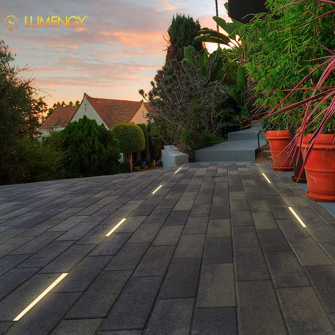 LUMENGY Paver Light Slim 0.5x14 Inch(0.55x13.77) 2700K Warm White, Glare-Free Linear Lighting for Driveways, Walkways and Paver Borders, 12V Hardwired, IP67 Waterproof, Drive-Over Rated
