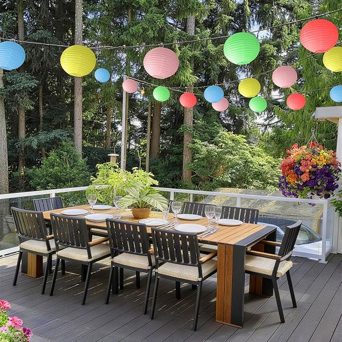KNONEW 10 Pack 10" Multicolor Outdoor Silk Lanterns Decorative Party Wedding Hanging Chinese Japanese Waterprooof Round Lantern for Birthdays, Parties Decoration (No Light Bulbs Included)