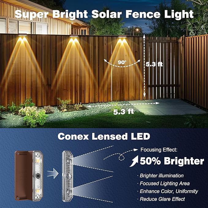 Peasur Solar Fence Lights Outdoor, 8 Pack Step Light Solar Powered, Waterproof LED Deck Lights for Stairs Railing Yard Patio Outside Warm White-Brown