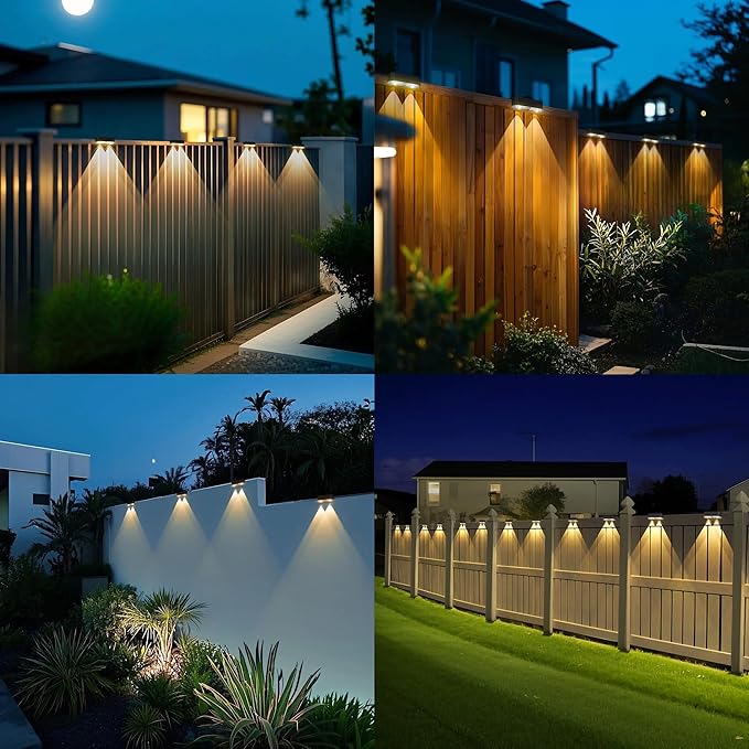 Peasur Solar Fence Lights Outdoor 8 Pack, Deck Light Solar Powered, Waterproof LED Step Lights for Railing Yard Patio Outside(Warm White)