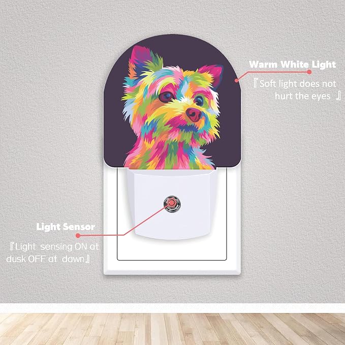 Colorful Cute Dog Night Lights Plug into Wall for Girls Boys Room,Night Light LED Lamp Dusk to Dawn Sensor Round Lamp for Bedroom Bathroom Hallway Home Wall Decor