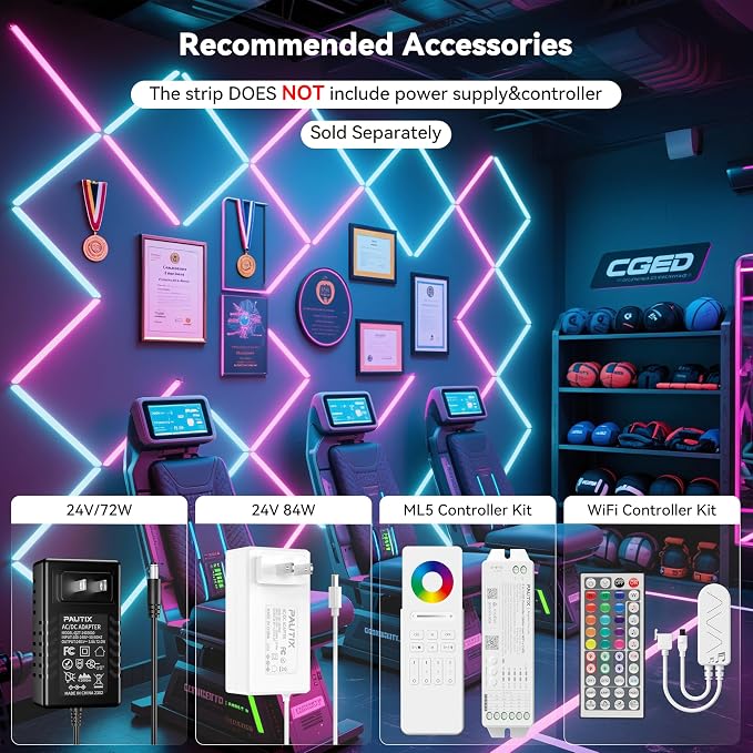 PAUTIX RGB COB LED Strip Light,UL Listed 24V Color Changing LED Strip Lights,Multicolor Flexible Tape Light for Cabinet,Room,Bedroom,Party DIY Lighting Projects(Power Supply & Controller Not Included)