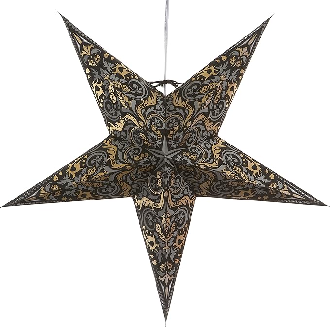 Fleur de Lis Black Paper Star Lantern with 12 Foot Power Cord Included