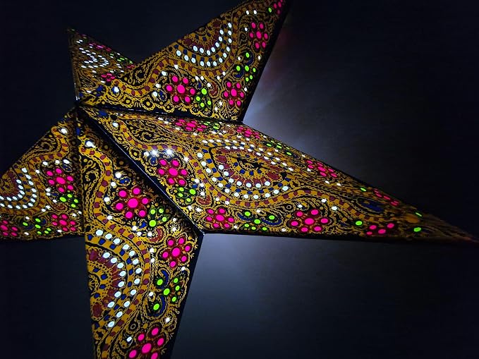 Lantern Lampshade Paper Star Light Shades Large 60cm Hanging Decorations for Christmas Wedding Home Decoration Birthday Party Foldable 5 Pointed Star (Blue, Yellow)
