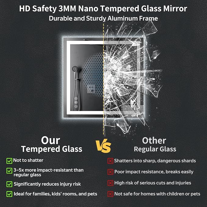 30"x30" LED Bathroom Mirror with Lights, Backlit+Frontlit, Anti-Fog | CRI 95, Stepless Dimmable, 3 Colors Lighting, Shatterproof Tempered Glass, HD Reflection, Memory, (Horizontal/Vertical)