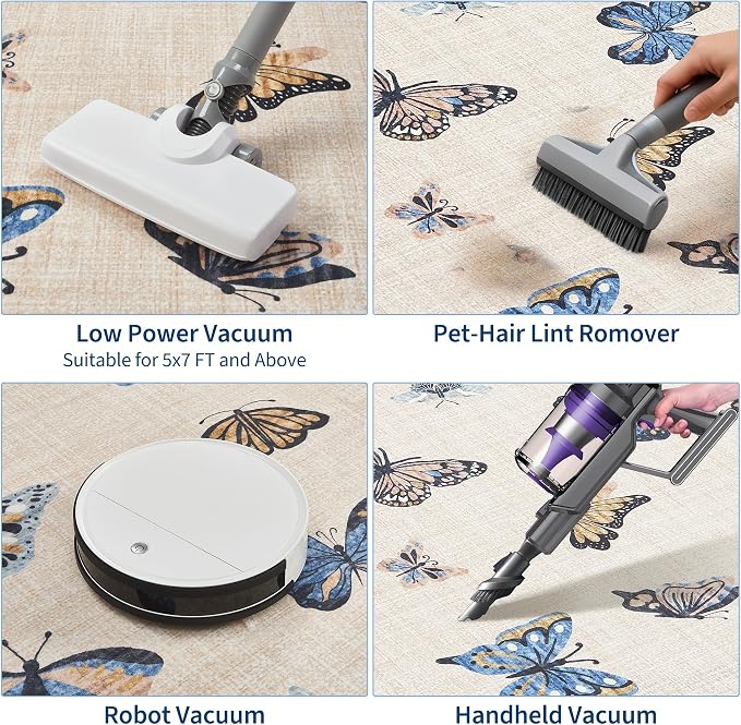GarveeHome Butterfly Area Rug 9x12, No Slip Washable Rug, Modern Bedroom Rug Under Bed Ultra Carpet, Low-Profile Rugs for Living Room Bedroom Dining Room, Khaki