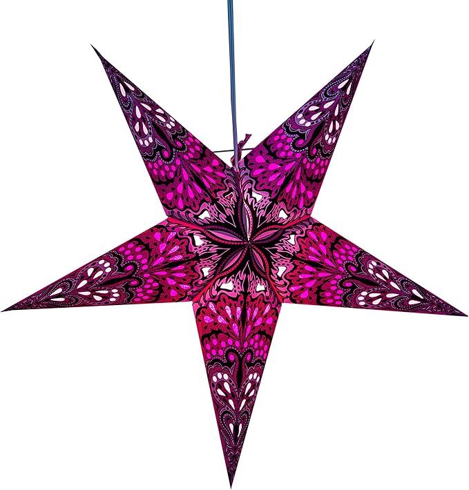 Pink Charm Paper Star Lantern with 12 Foot Power Cord Included
