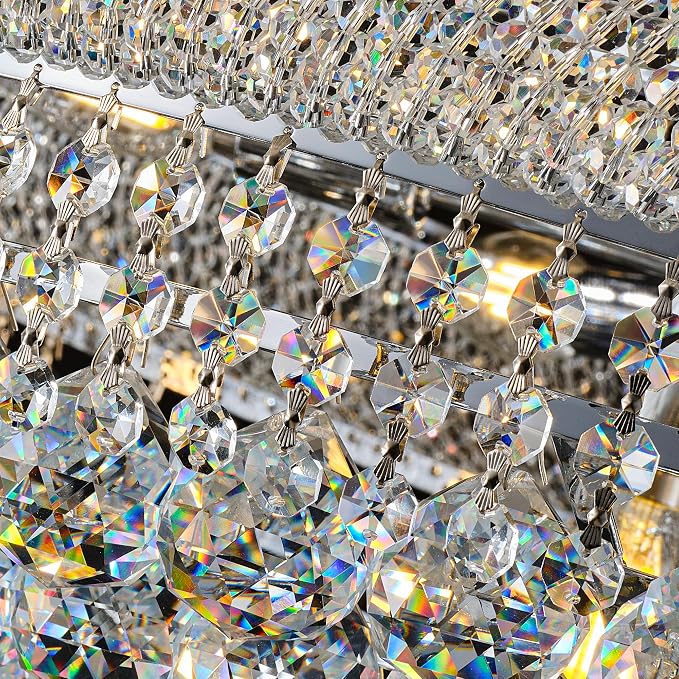36-Lights High Ceiling Chandelier, 42'' W Modern Chrome Crystal Chandeliers Large Foyer Chandelier Fixtures for Staircase, Living Room, Hallway Entryway, Silver