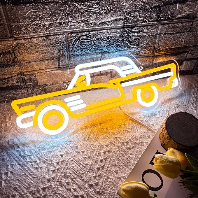 Vintage Sports Car Neon Sign, Cool Dimmable LED Retro Yellow Sports Car Shape Neon Sign, USB Powered Car Sign for Garage Bar Party Boys Room Game Room Man Den Bedroom Birthday Gift(15.7 * 6in)