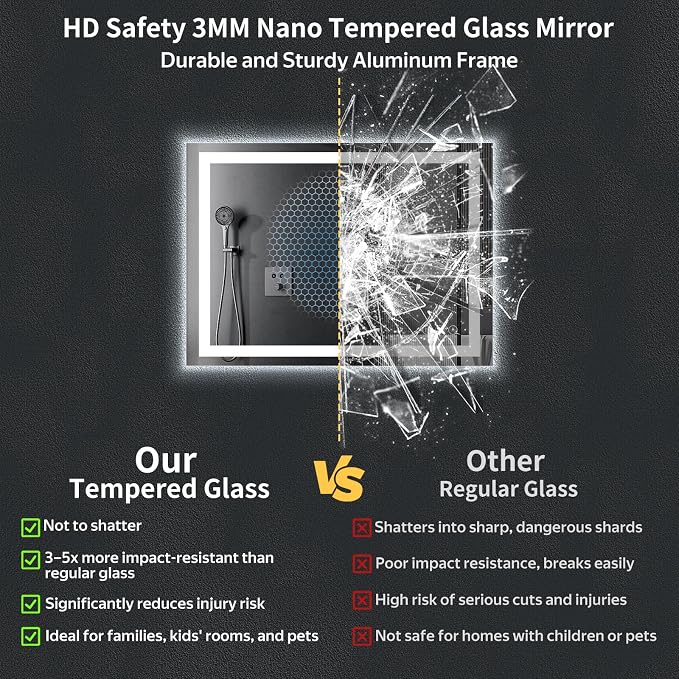 26"x38" LED Bathroom Mirror with Lights, Backlit+Frontlit, Anti-Fog | CRI 95, Stepless Dimmable, 3 Colors Lighting, Shatterproof Tempered Glass, HD Reflection, Memory, (Horizontal/Vertical)