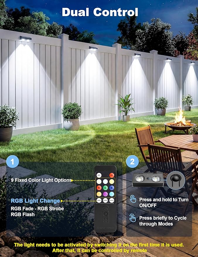 JOFIOS Solar Fence Lights with Remote, Warm White, Cool White and RGB Color Glow LED Outdoor Wall Lights, IP65 Waterproof Solar Lights for Fence, Backyard, Railing, and Deck, Home Improvement, 16 Pack