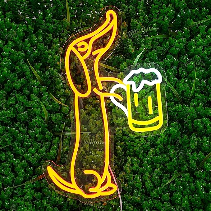 Dachshund Neon Sign for Wall Decor Dachshund Drink Beer Light up Sign for Pet Store Cute Dog Neon Lights Beer LED Neon Light for Pet Shop Bar Pub Party Decor Gift for Dog Lover(16.9''*11.4'')