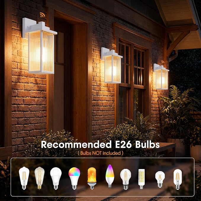 15-Inch Dusk to Dawn Outdoor Wall Light, White Porch Light All-Metal | Auto On at Dusk, Off at Dawn. Textured Glass Softens Glare. Waterproof Rust-Resistant Metal. Pre-Assembled DIY Install
