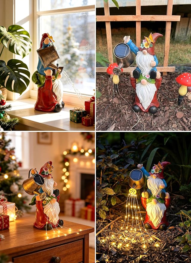 Brightown Solar Garden Gnomes Outdoor Statue with 36 LED Lights | Hand-Painted Resin, IP65 Waterproof Garden Decor for Patio Lawn Yard Christmas Decorations, Unique Gnomes Gifts for Mom