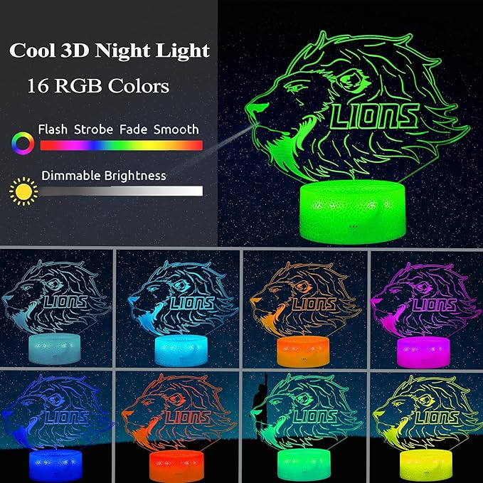 Lion Gift, 3D Night Light, 16 Colors Changing, Remote Control with Timer, RGB Flashing Mode and Dimmable, Lion Lamp for Christmas Birthday Decor