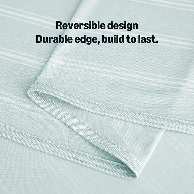 Amazon Basics Striped Cooling Blanket for Hot Sleepers, Reversible Lightweight Thin Throw Blanket for Bed, Couch and Sofa, King (90" x 108"), Cyan Striped