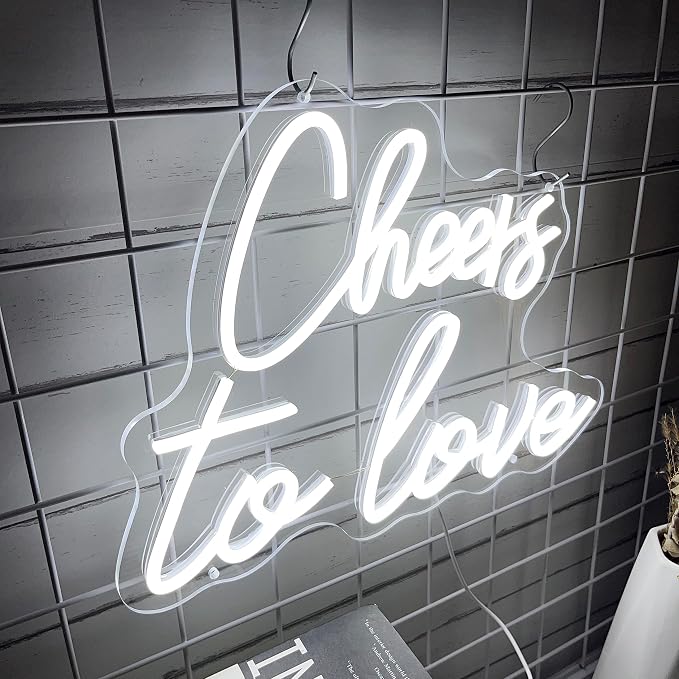 Cheers to Love Neon Sign for Wall Decor, Cheers to Love Led Sign with USB Supply for Bedroom Birthday Wedding Decor，White Led Signs 15.7x11.8 Inch