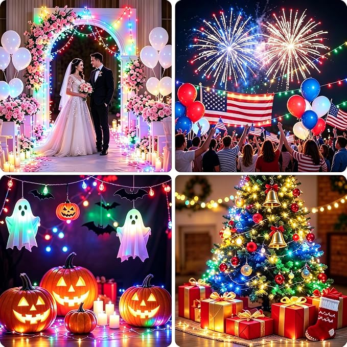 2 Pack Battery Operated LED Fairy Lights with Remote, 33ft 100LED Multicolor Twinkle Lights, Waterproof String Lights for Bedroom with Reel for Wedding Party Christmas Decor