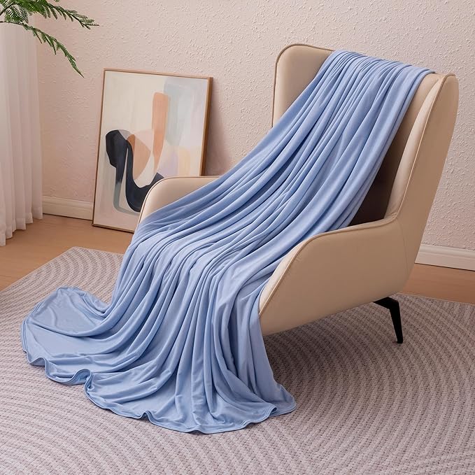 Amazon Basics Cooling Blanket for Hot Sleepers, Reversible Lightweight Thin Throw Blanket for Bed, Couch and Sofa, Throw (50" x 70"), Blue