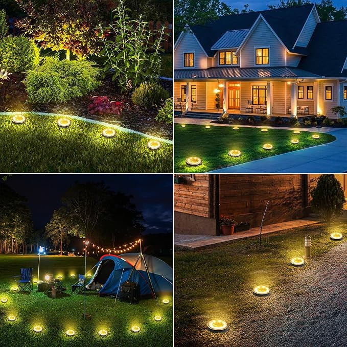 Joomer Solar Ground Lights Outdoor Waterproof, 12 Pack 8 LED, Warm White | Solar Powered Garden Lights Disc Landscape Lighting Outdoor for Patio Pathway Lawn Yard Driveway Walkway outside