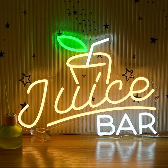 Juice Bar Neon Sign with Dimmable Switch 16.54 * 12.6 Attractive Juice Shop Neon Light with Usb Powered Bar Led Sign Business Light Up Sign for Party Wedding Birthday Gym Man Cave