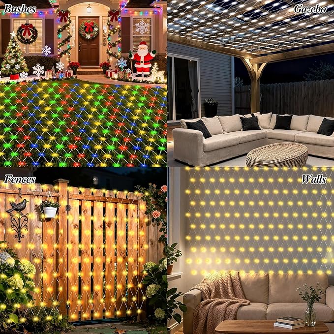 Lovelite 13ft x 13ft Net Lights Outdoor, 400LED Large Gazebo Lights 8 Modes Timer, Waterproof Connectable Christmas Mesh Light Clear Wire for Bushes Patio Pergolas Garden Holiday Party - Warm White