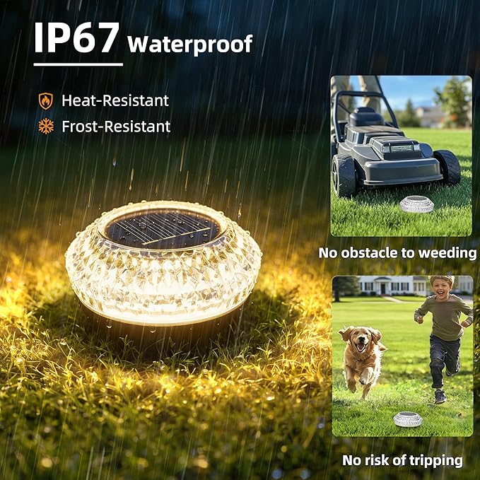 VOLISUN Solar Ground Lights Outdoor,8 Pack Flat Solar Pathway Lights | IP67 Waterproof Solar Powered Disc Lights,Landscape Lighting for Garden Yard Walkway Patio Driveway,Warm White