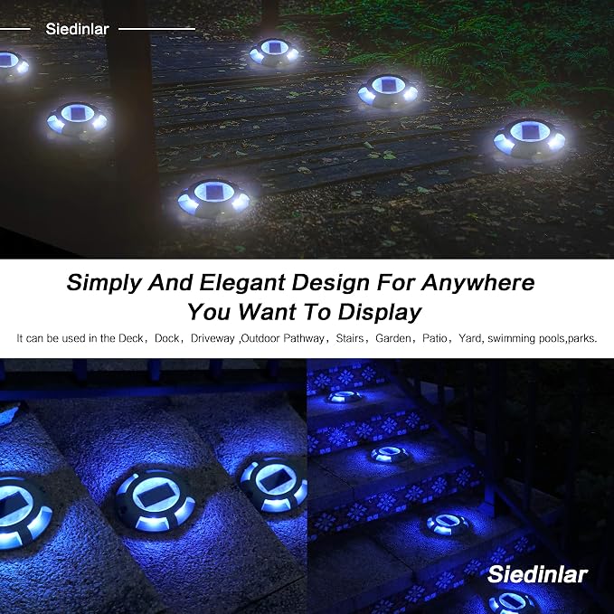 SIEDiNLAR Solar Deck Lights Driveway Dock Light LED Solar Powered Outdoor Waterproof Road Markers for Garden Step Sidewalk Stair Ground Pathway Yard 1 Pack (Blue)